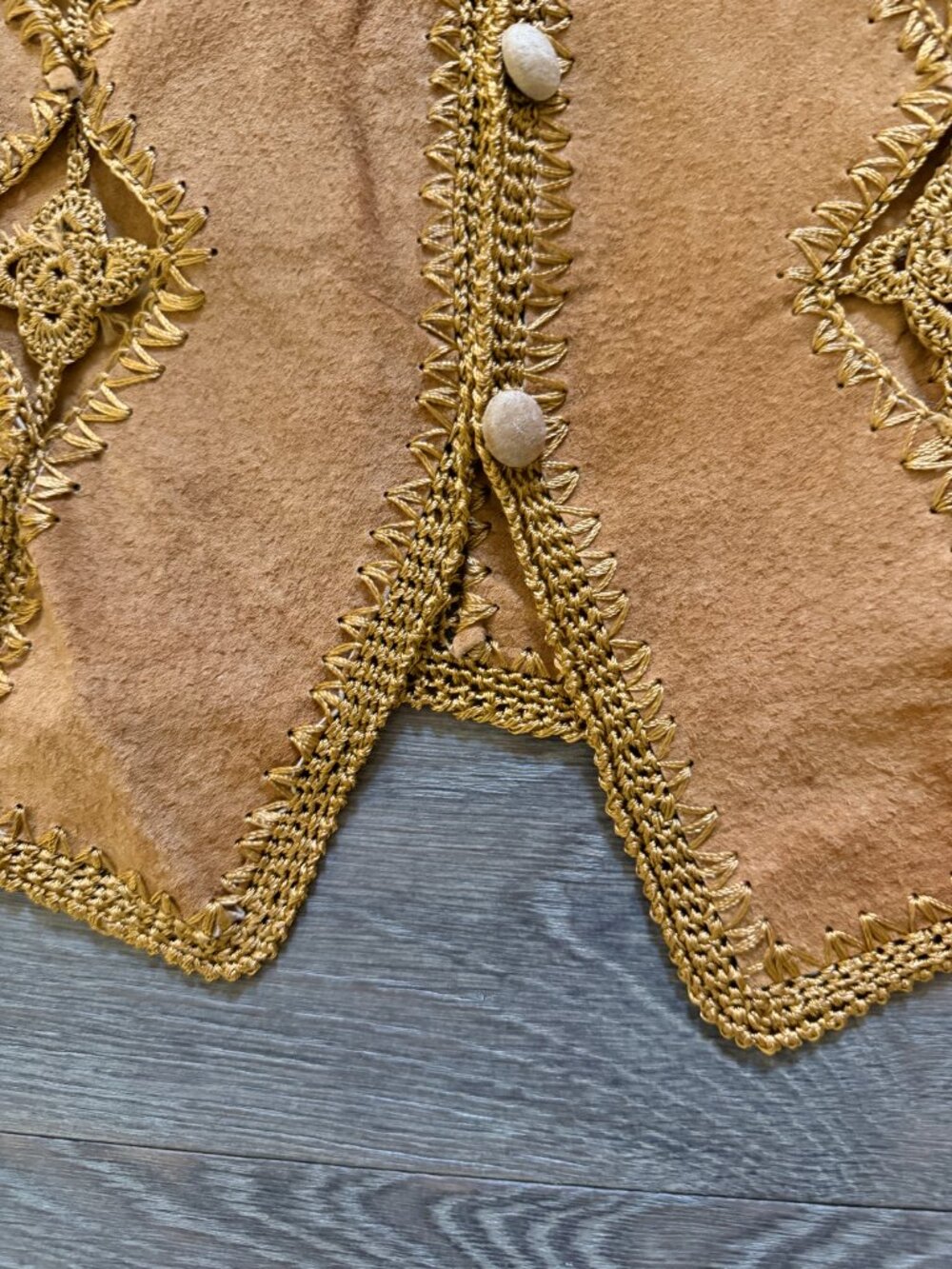 Vintage Cognac Tan Saddle Brown Suede Knit Festival Vest Boho - Picture 3 of 4
